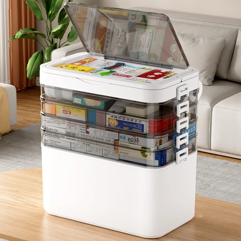 Portable Medicine Storage Box with Drawers & Carry Handle