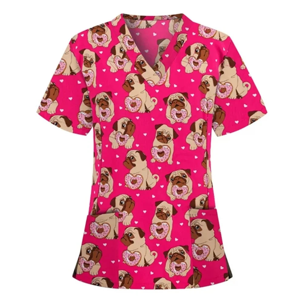 Women's Printed Medical Scrub Top | Cute Nursing & Veterinary Uniform Shirt