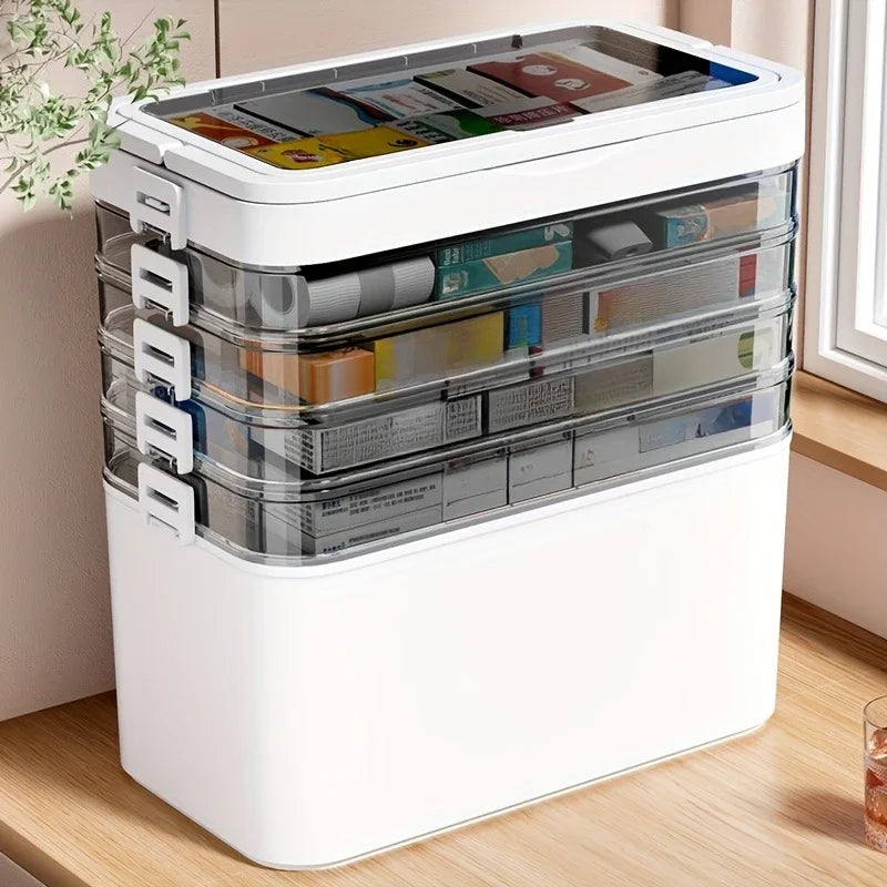 Portable Medicine Storage Box with Drawers & Carry Handle