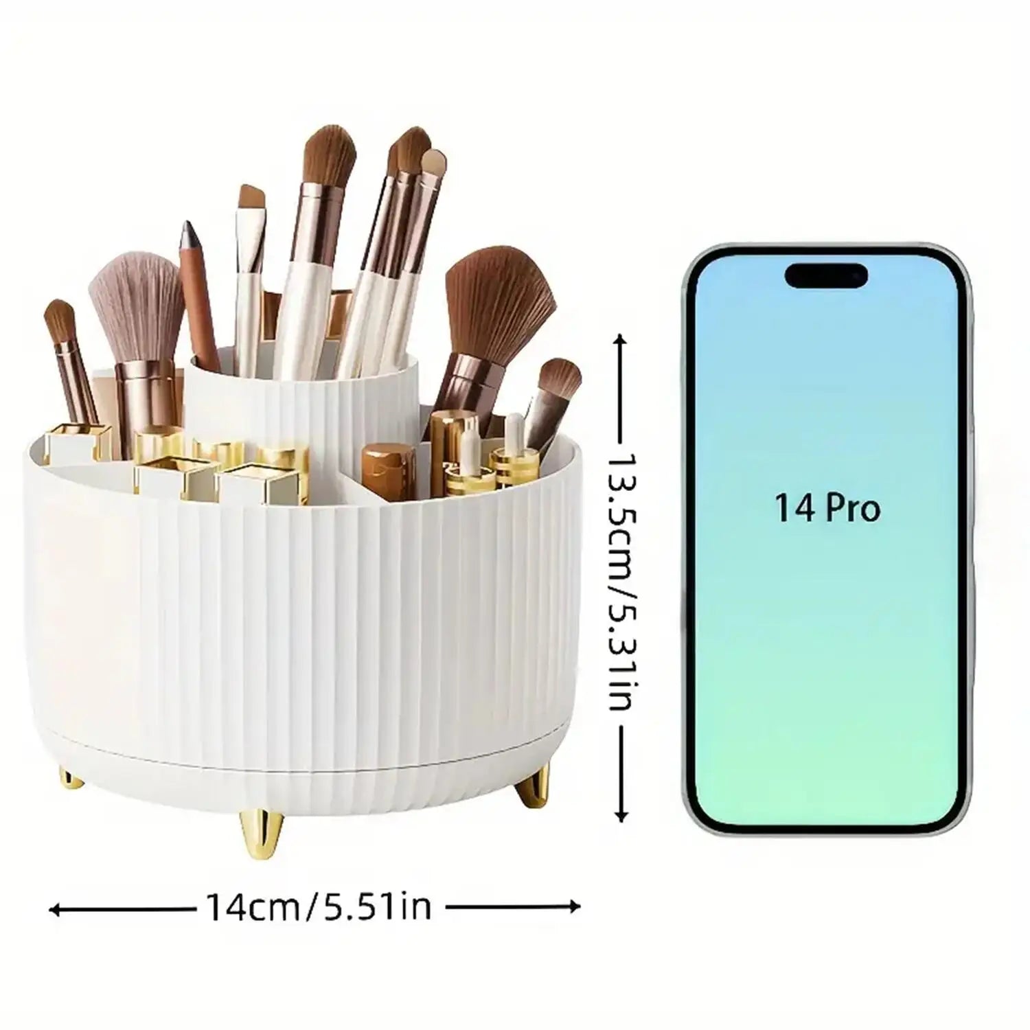 360° Rotating Makeup Organizer – 5-Compartment Cosmetic & Brush Storage