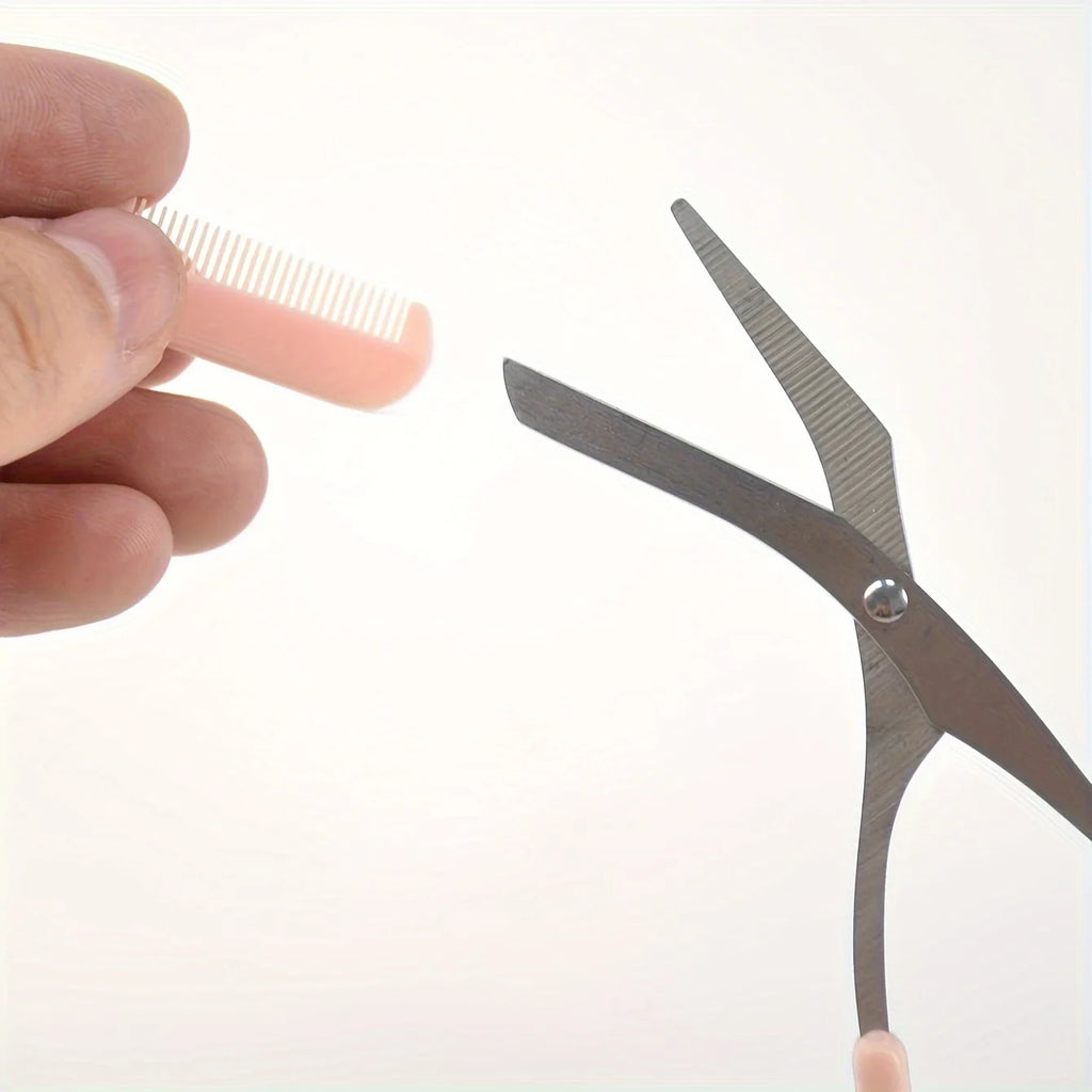 Pink Eyebrow Trimming Scissors with Built-In Comb – Stainless Steel Grooming Tool