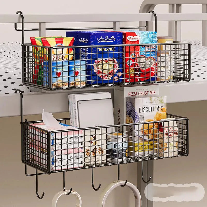 Hanging Bedside Storage Basket with Hooks – Dorm & Bunk Bed Organizer