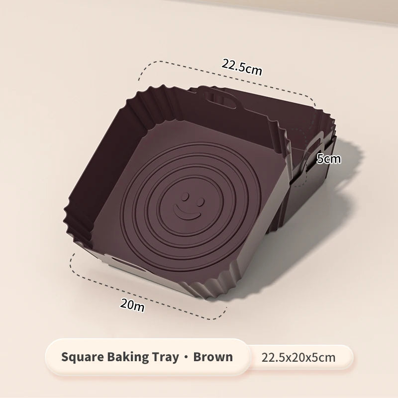 Reusable Square Silicone Air Fryer Liners – 8 Inch Non-Stick Basket Mats, Set of 2
