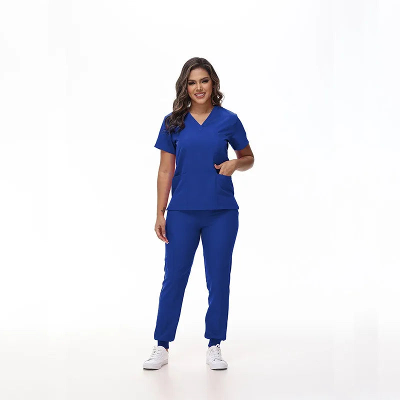 Women's Stretch Medical Scrub Set – Quick-Dry V-Neck,Stylish jogger, Patch pockets,Nursing Uniform
