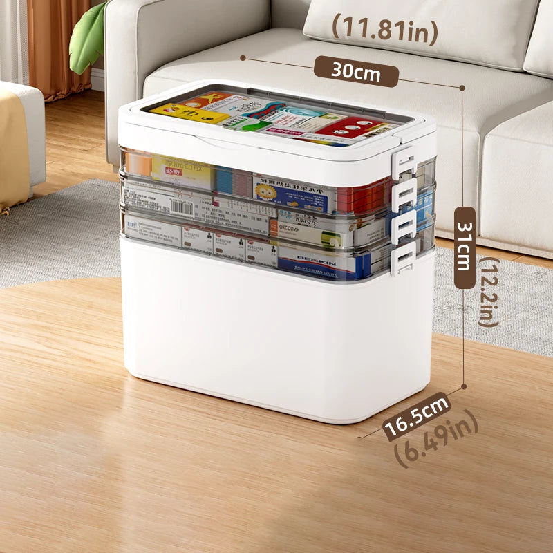 Portable Medicine Storage Box with Drawers & Carry Handle