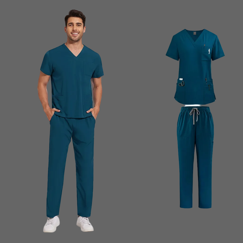 Men's Medical Scrub Set – V-Neck Stretch Nursing Uniform for Healthcare Professionals