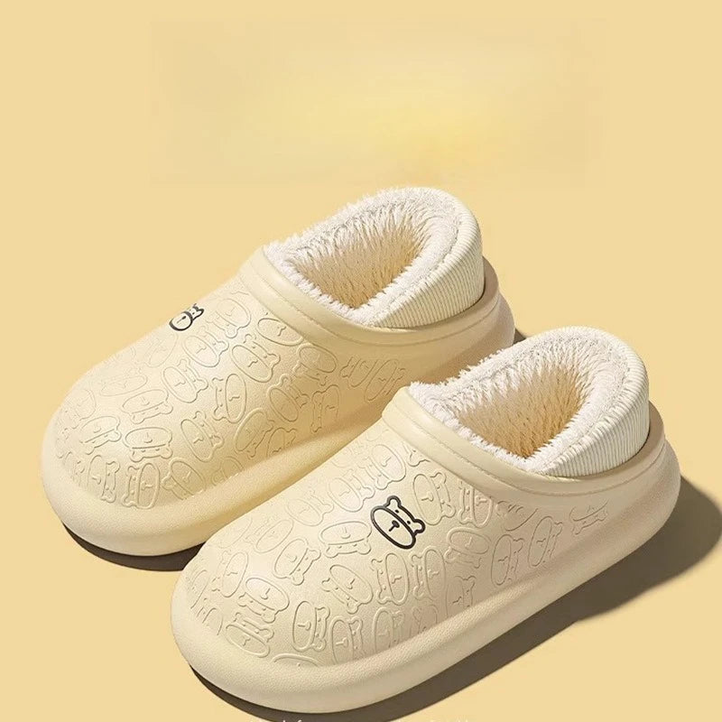 Waterproof Plush Winter Slippers – Non-Slip Indoor & Outdoor Shoes