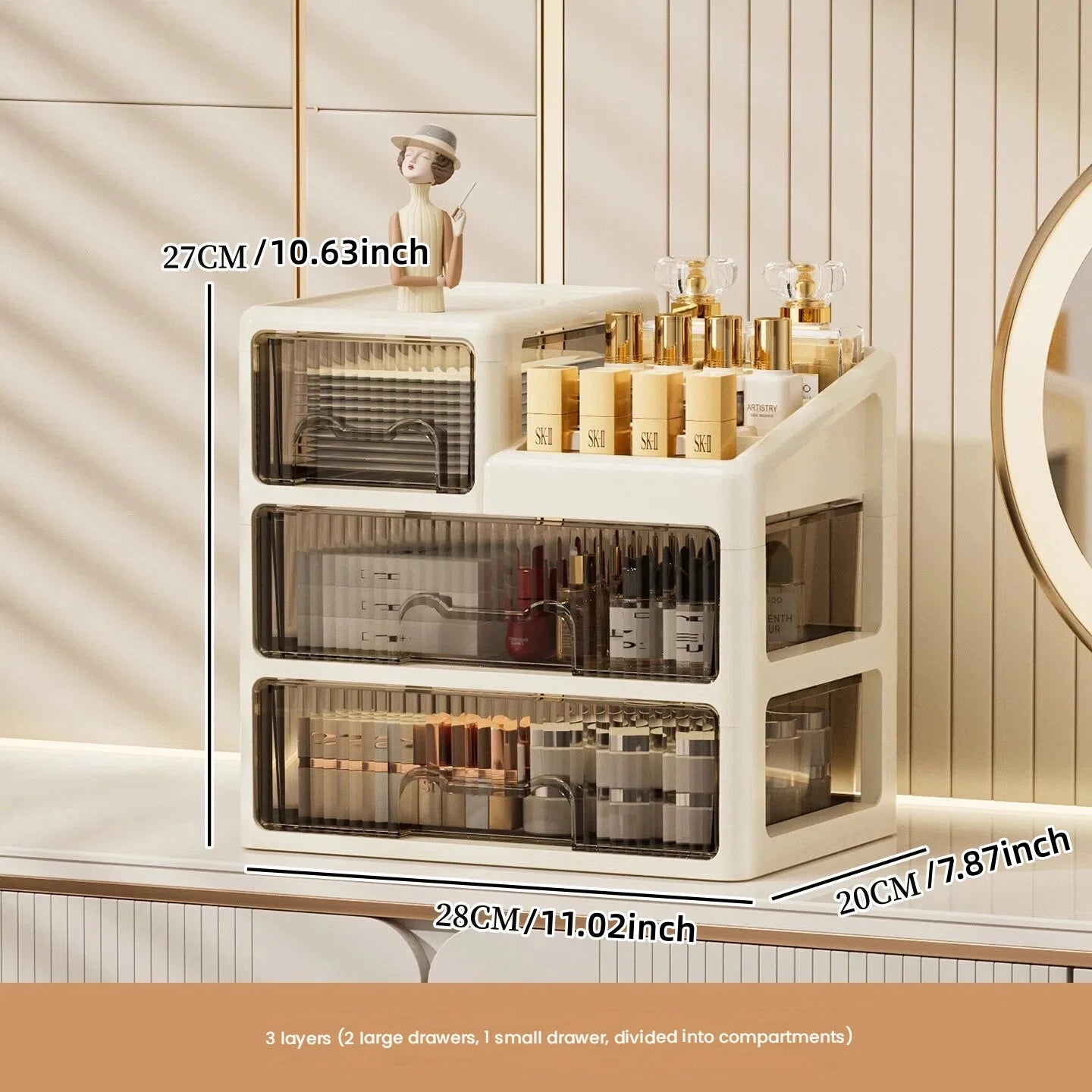 Luxury Makeup Organizer with Drawers – Cosmetic & Skincare Storage Box for Vanity