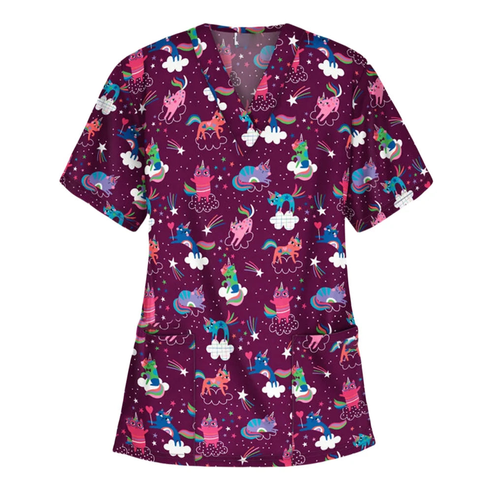 Women's Printed Medical Scrub Top | Cute Nursing & Veterinary Uniform Shirt