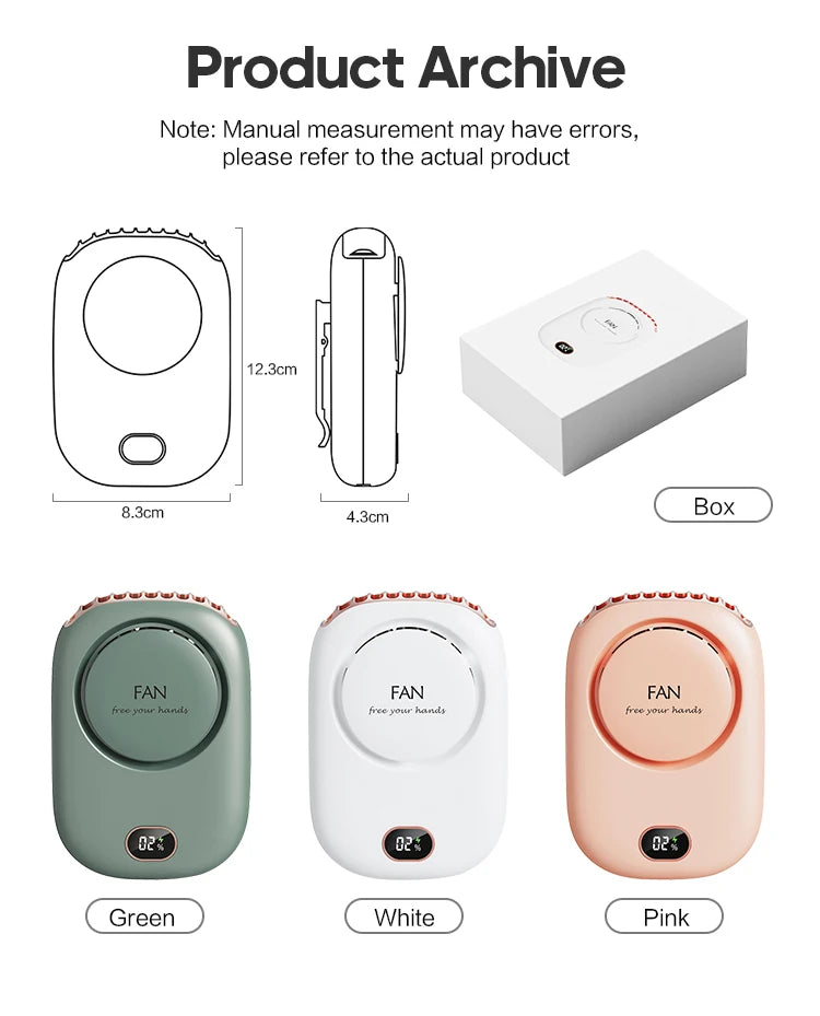 Portable Rechargeable Neck Fan – Hands-Free Cooling Fan with Digital Display