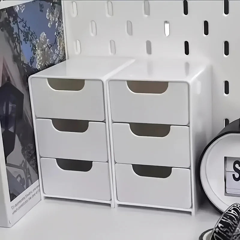 3-Tier Stackable Drawer Organizer – White Desktop Storage Box
