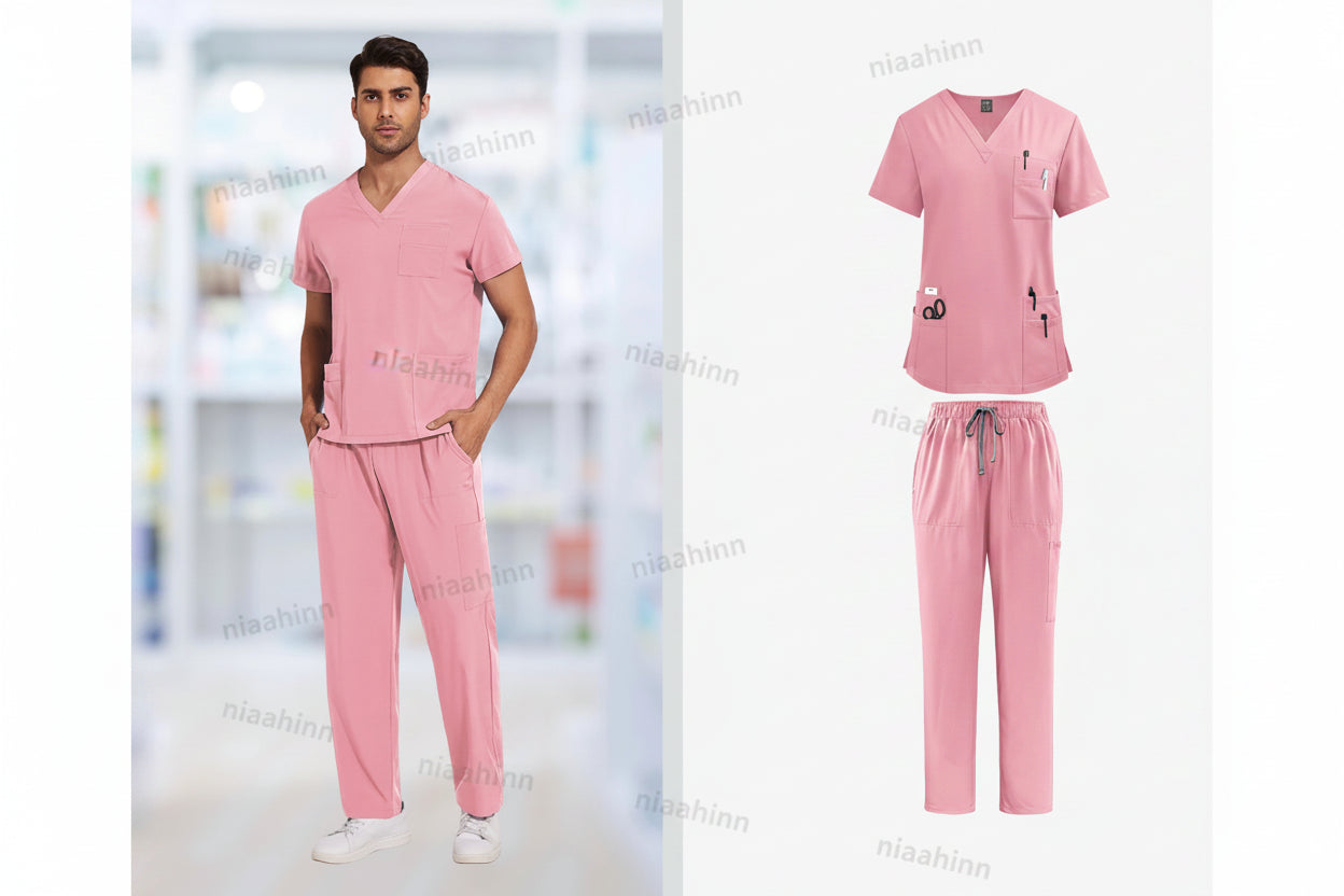 Men's Medical Scrub Set – V-Neck Stretch Nursing Uniform for Healthcare Professionals