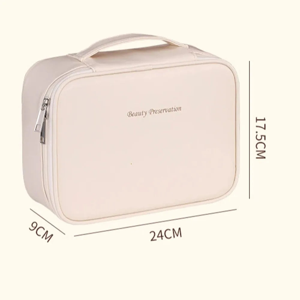 Women's Double-Layer Cosmetic Bag – Large-Capacity PU Leather Makeup Organizer