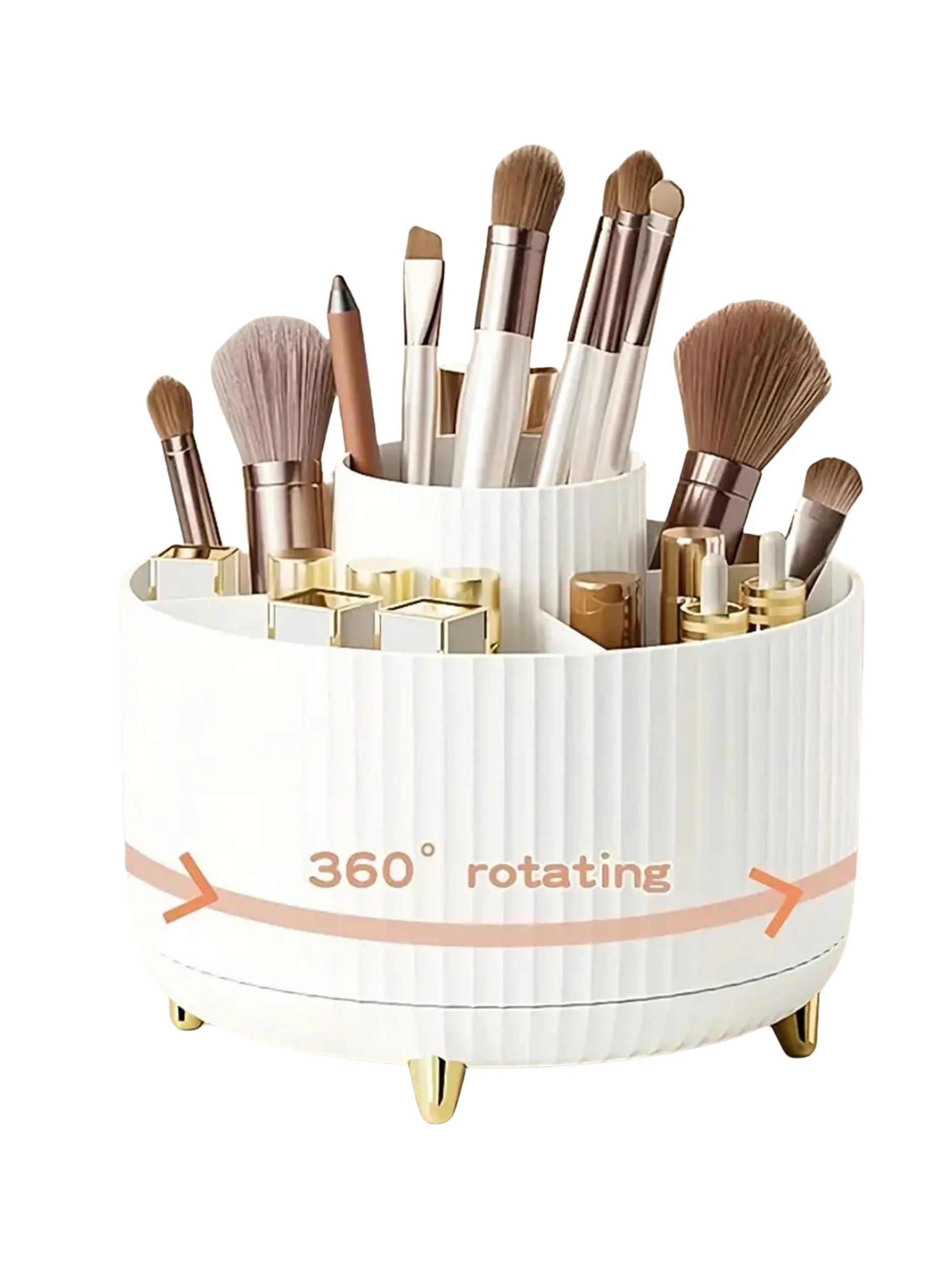 360° Rotating Makeup Organizer – 5-Compartment Cosmetic & Brush Storage