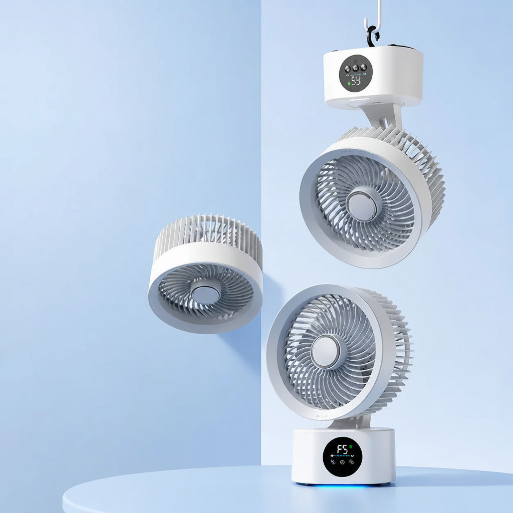 Portable USB Rechargeable Desk Fan with Remote Control | Foldable Wall-Mount Air Circulator & Night Light