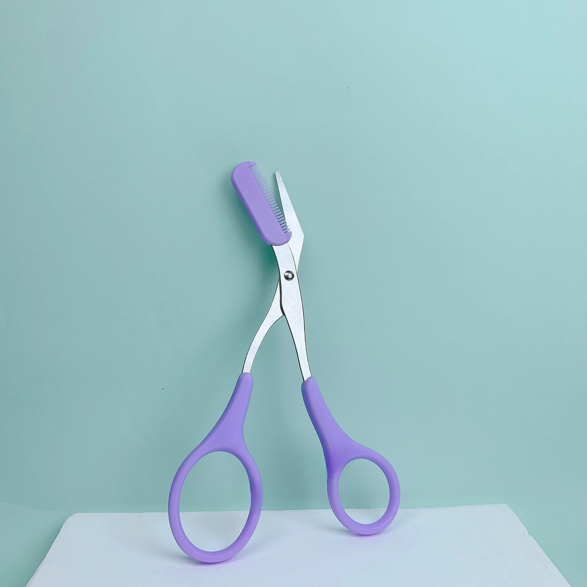 Pink Eyebrow Trimming Scissors with Built-In Comb – Stainless Steel Grooming Tool