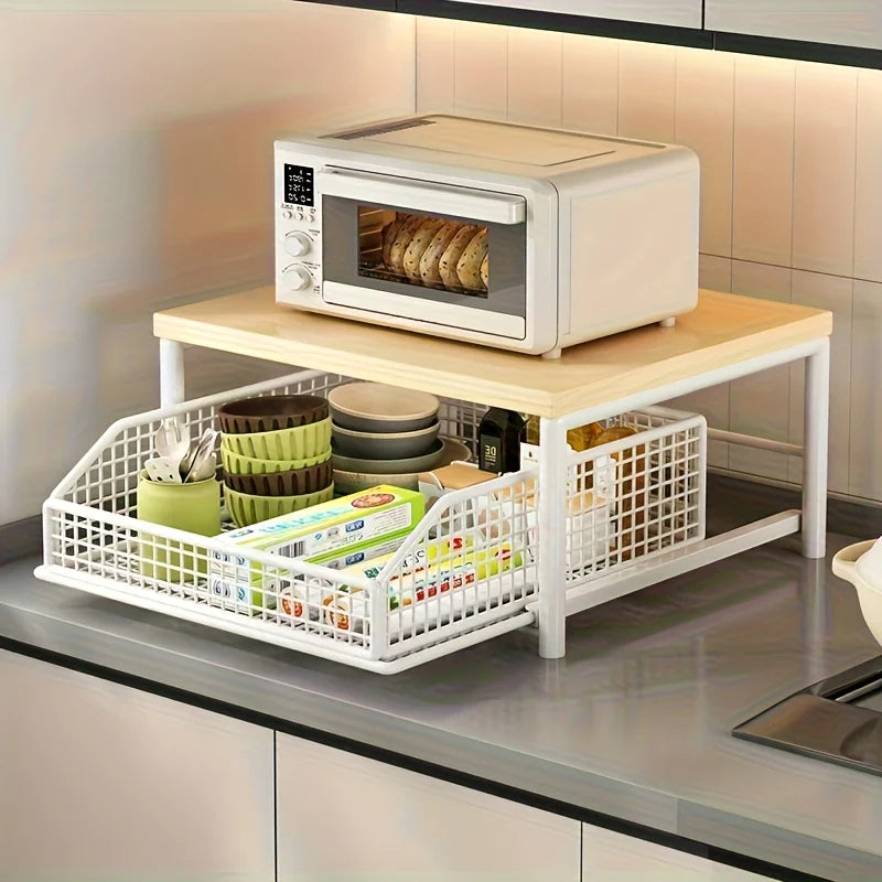 Kitchen Countertop Organizer with Drawer & Wire Basket