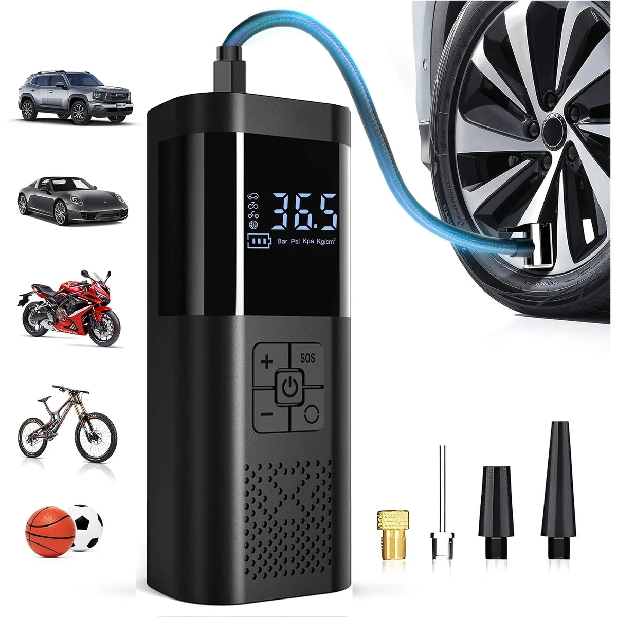 Portable Cordless Tire Inflator – 150PSI Digital Air Compressor with LED Light