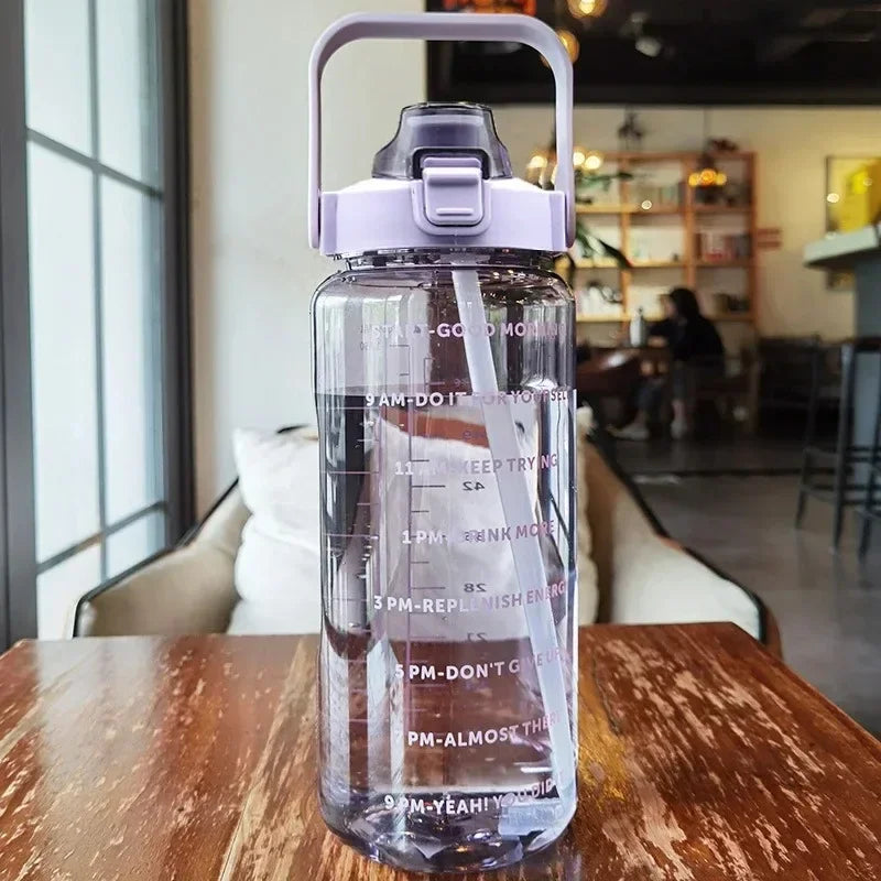 2L Motivational Water Bottle with Straw & Time Marker