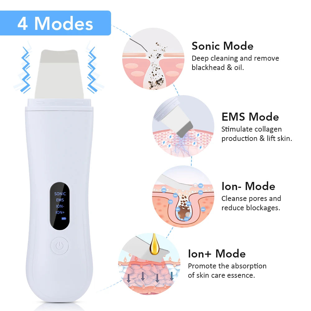 Ultrasonic Skin Scrubber – 4-in-1 Deep Facial Cleansing & Skin Lifting Device