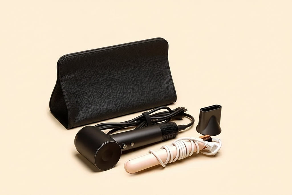 Hairdressing Tool Organizer Bag PU Leather Hair Straightener & Curling Iron Storage Bag Hair Dryer Storage