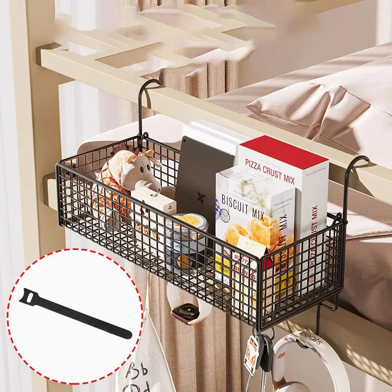 Hanging Bedside Storage Basket with Hooks – Dorm & Bunk Bed Organizer