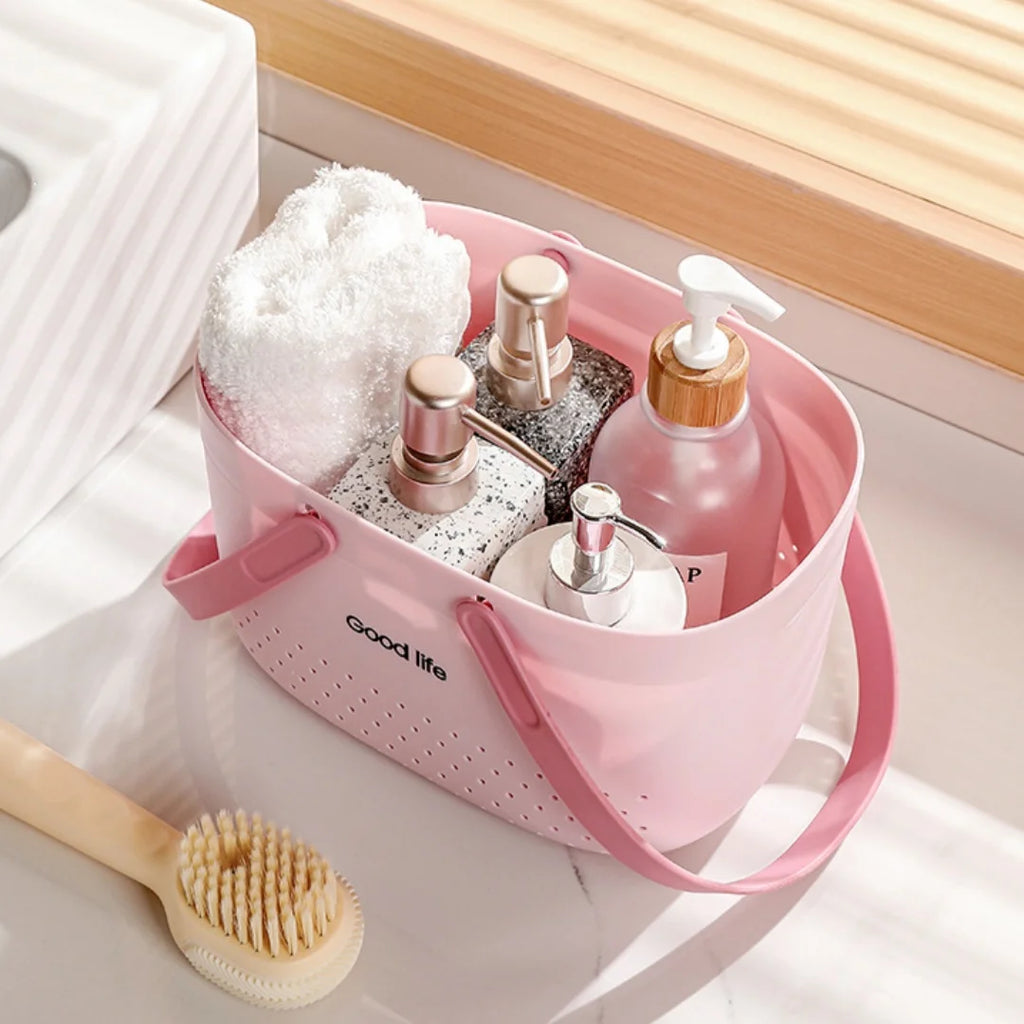 Drainable Tote Basket – Soft Handle Shower & Storage Caddy