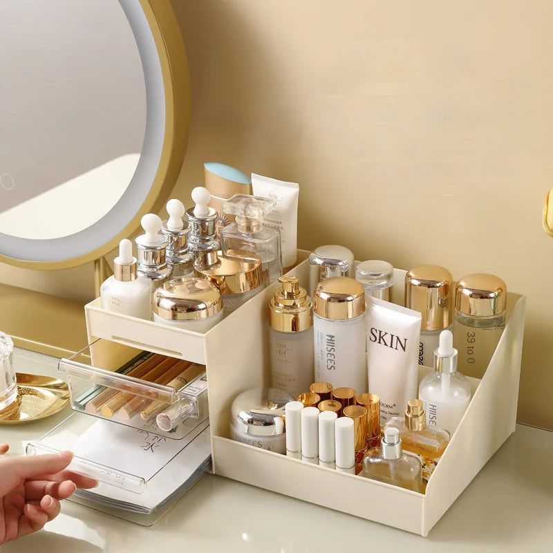Premium Makeup & Skincare Organizer with 2 Drawers – Desktop Vanity Storage