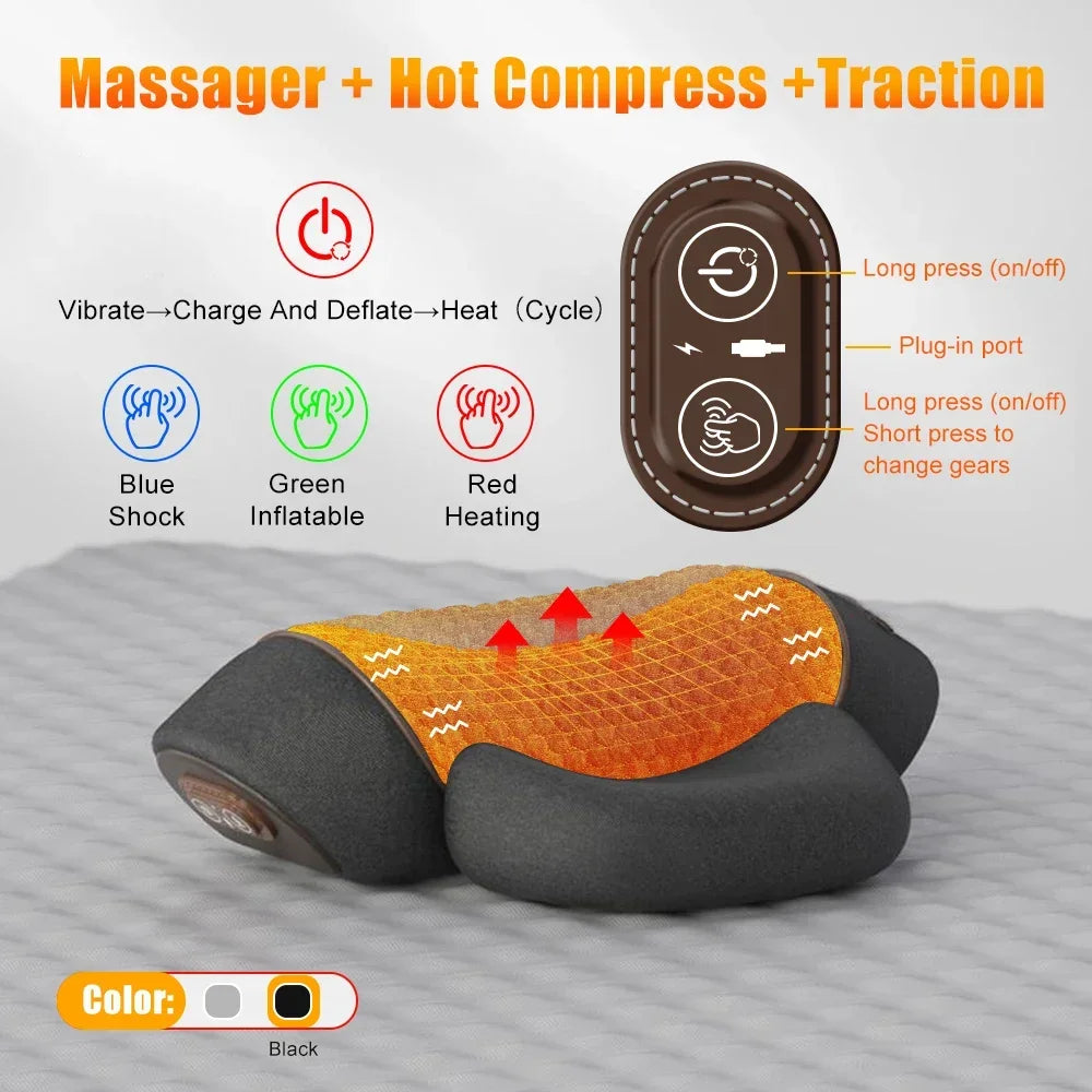 Heated Neck Massager Pillow with Vibration & Traction