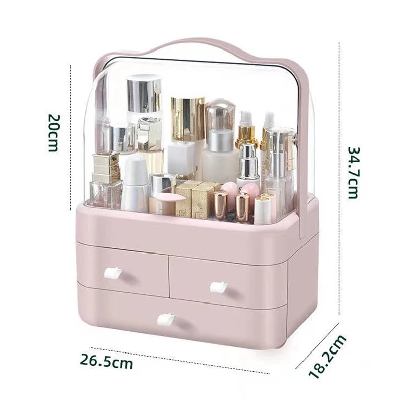 Waterproof Cosmetic Organizer with Lid & Drawers – Dustproof Makeup Storage Box