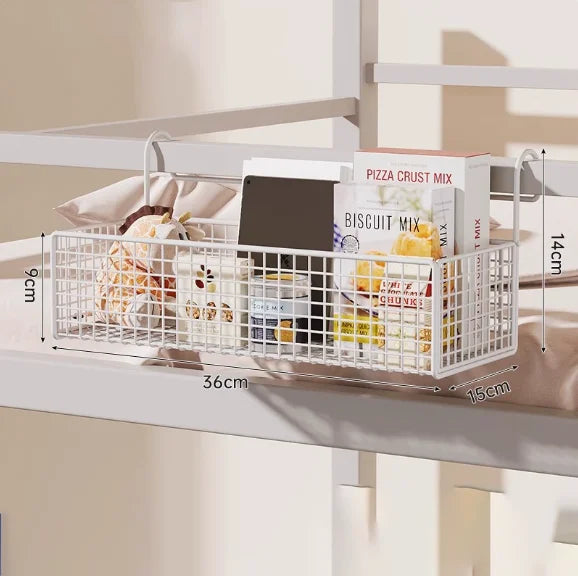 Hanging Bedside Storage Basket with Hooks – Dorm & Bunk Bed Organizer