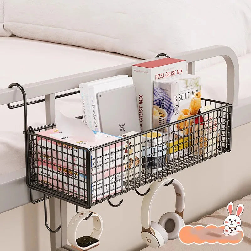 Hanging Bedside Storage Basket with Hooks – Dorm & Bunk Bed Organizer