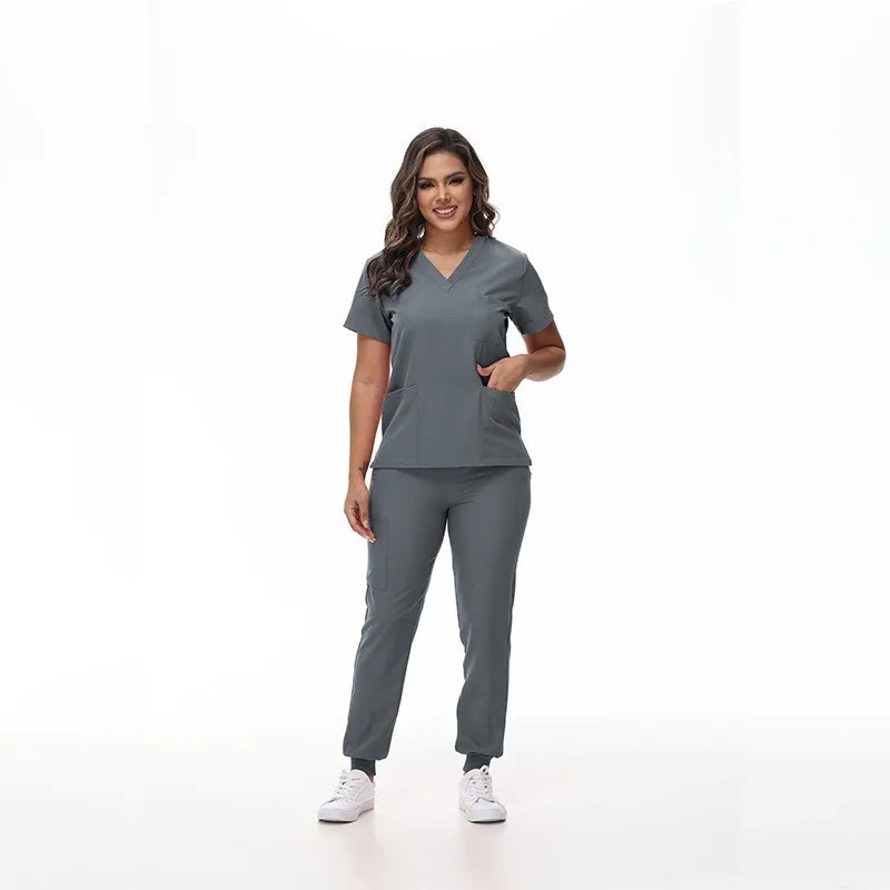 Women's Stretch Medical Scrub Set – Quick-Dry V-Neck,Stylish jogger, Patch pockets,Nursing Uniform