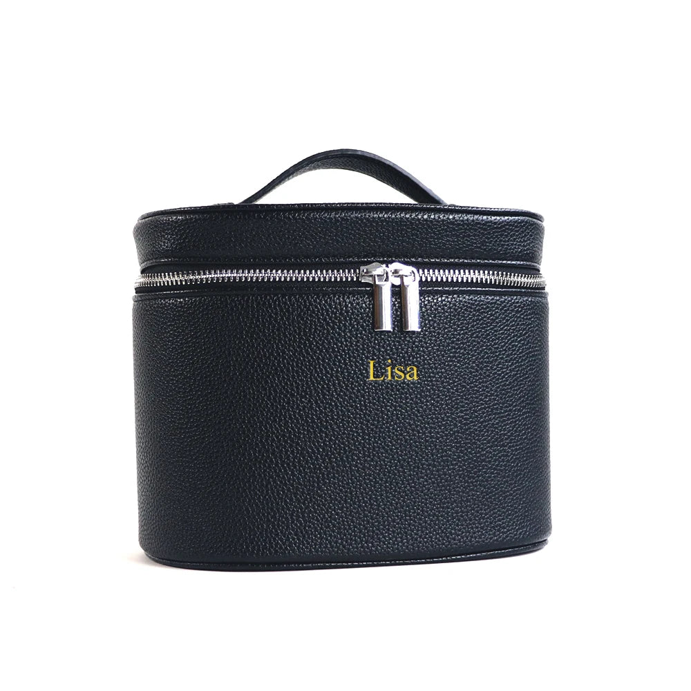 Customizable Round Travel Cosmetic Bag – Large-Capacity PU Leather Organizer