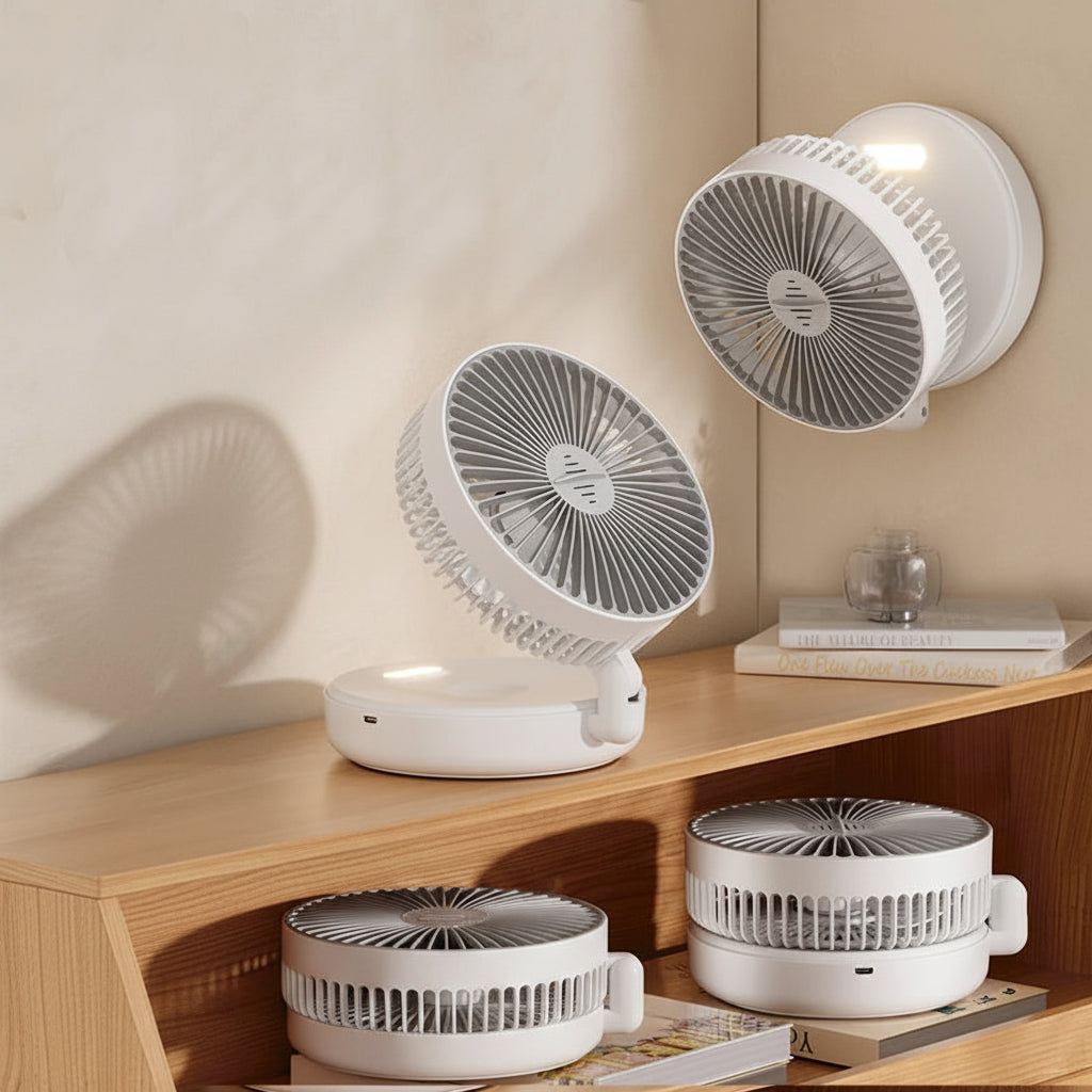 Rechargeable 3-in-1 Portable Fan – Wall Mounted, Folding, Desktop, 4 Speed Gears