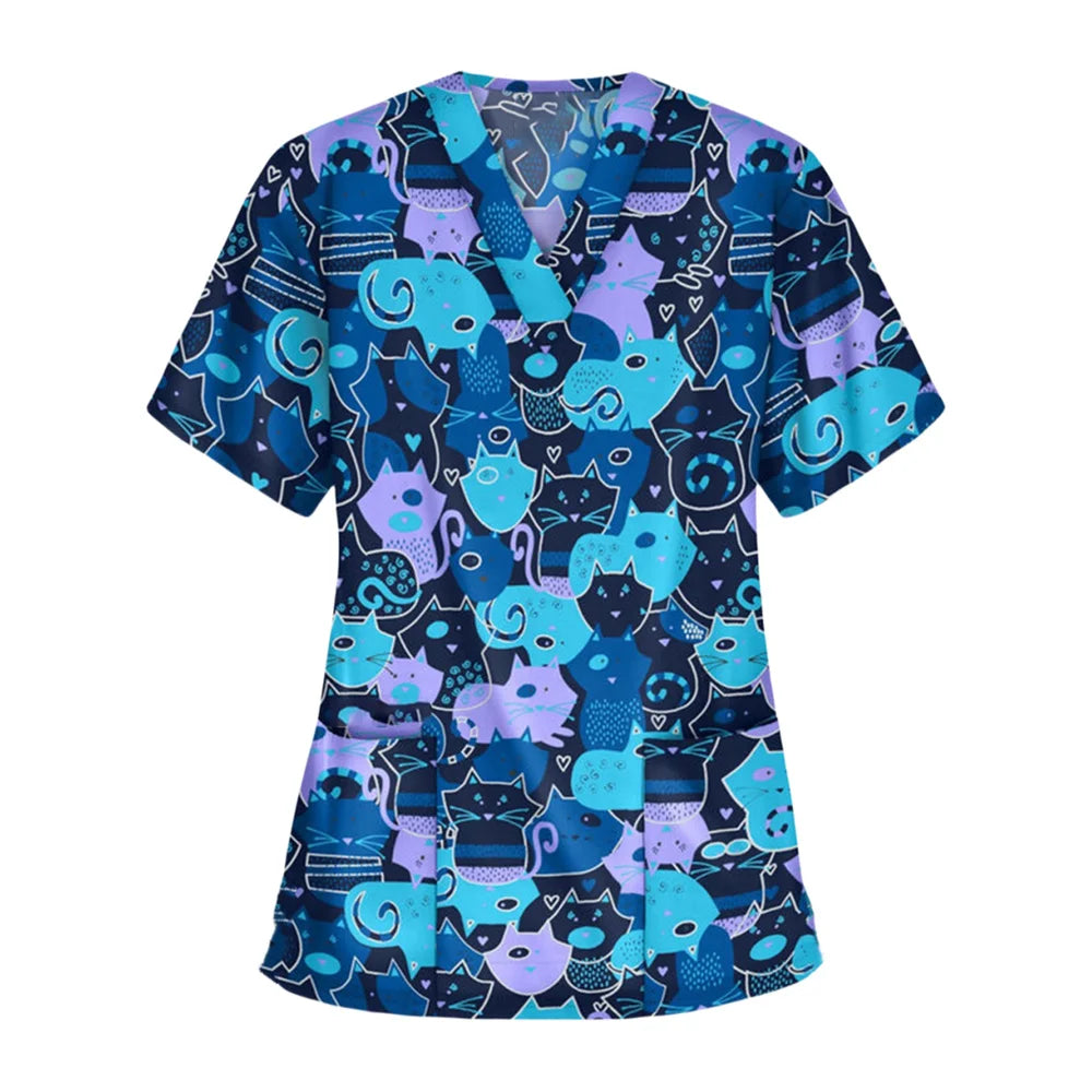 Women's Printed Medical Scrub Top | Cute Nursing & Veterinary Uniform Shirt