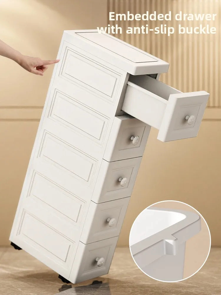 Slim Rolling Storage Cabinet with Drawers – Narrow Space Organizer