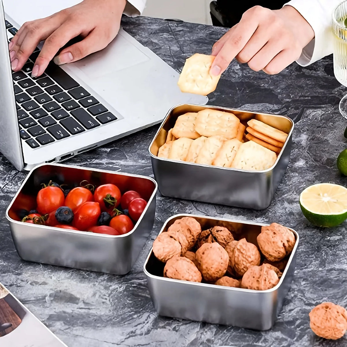 6-Piece Stainless Steel Food Storage Container Set with Lids