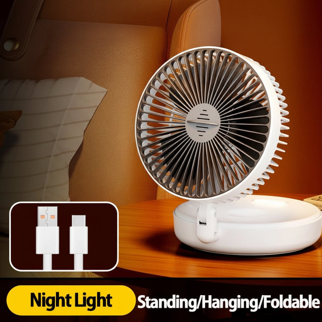 Rechargeable 3-in-1 Portable Fan – Wall Mounted, Folding, Desktop, 4 Speed Gears