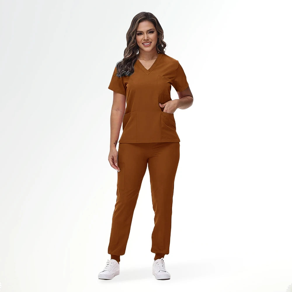 Women's Stretch Medical Scrub Set – Quick-Dry V-Neck,Stylish jogger, Patch pockets,Nursing Uniform