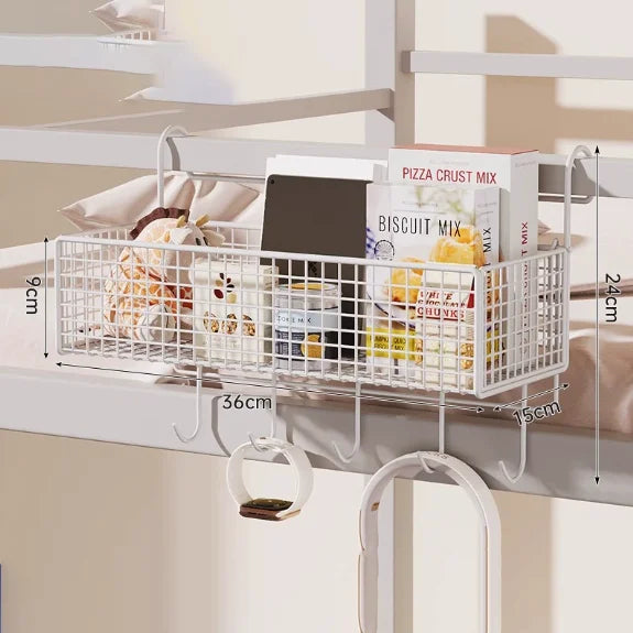 Hanging Bedside Storage Basket with Hooks – Dorm & Bunk Bed Organizer