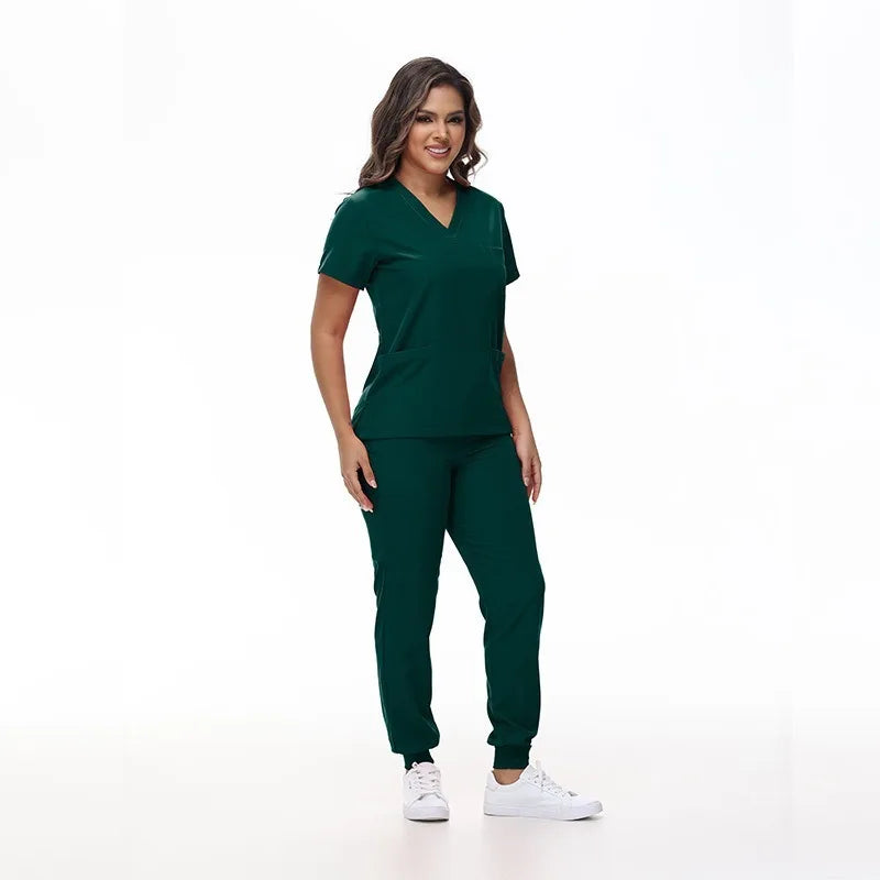 Women's Stretch Medical Scrub Set – Quick-Dry V-Neck,Stylish jogger, Patch pockets,Nursing Uniform