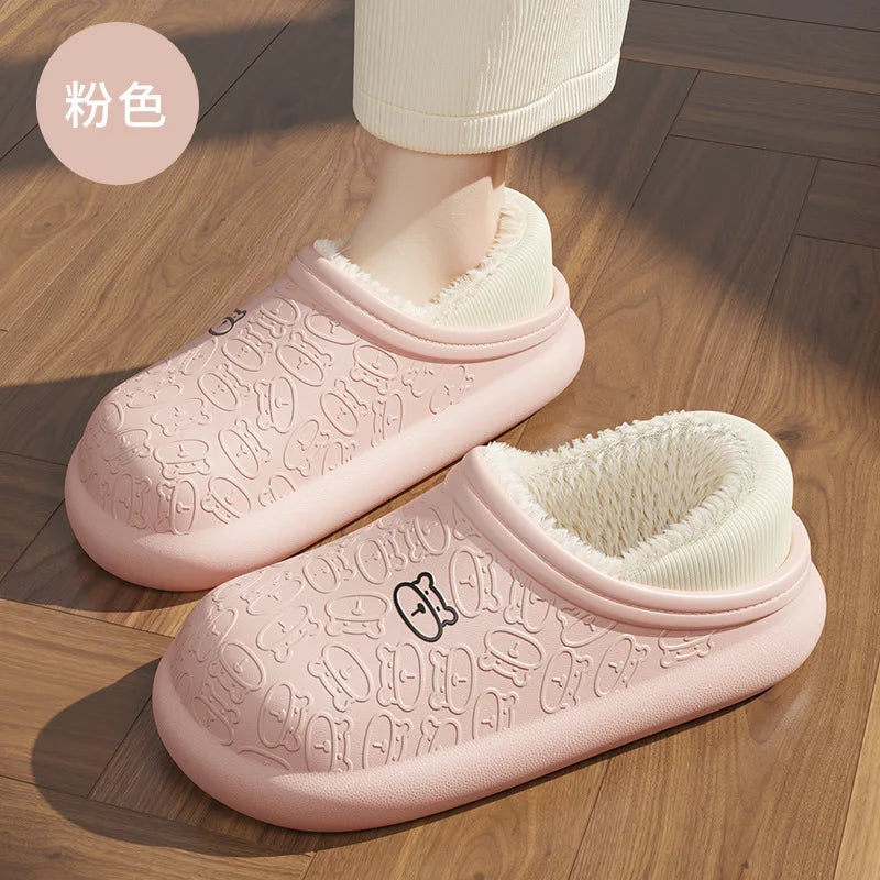 Waterproof Plush Winter Slippers – Non-Slip Indoor & Outdoor Shoes