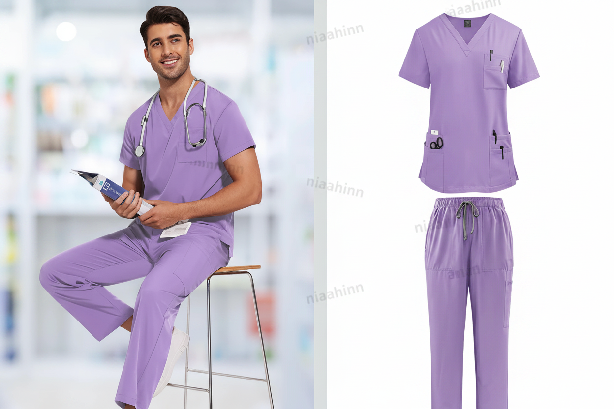 Men's Medical Scrub Set – V-Neck Stretch Nursing Uniform for Healthcare Professionals