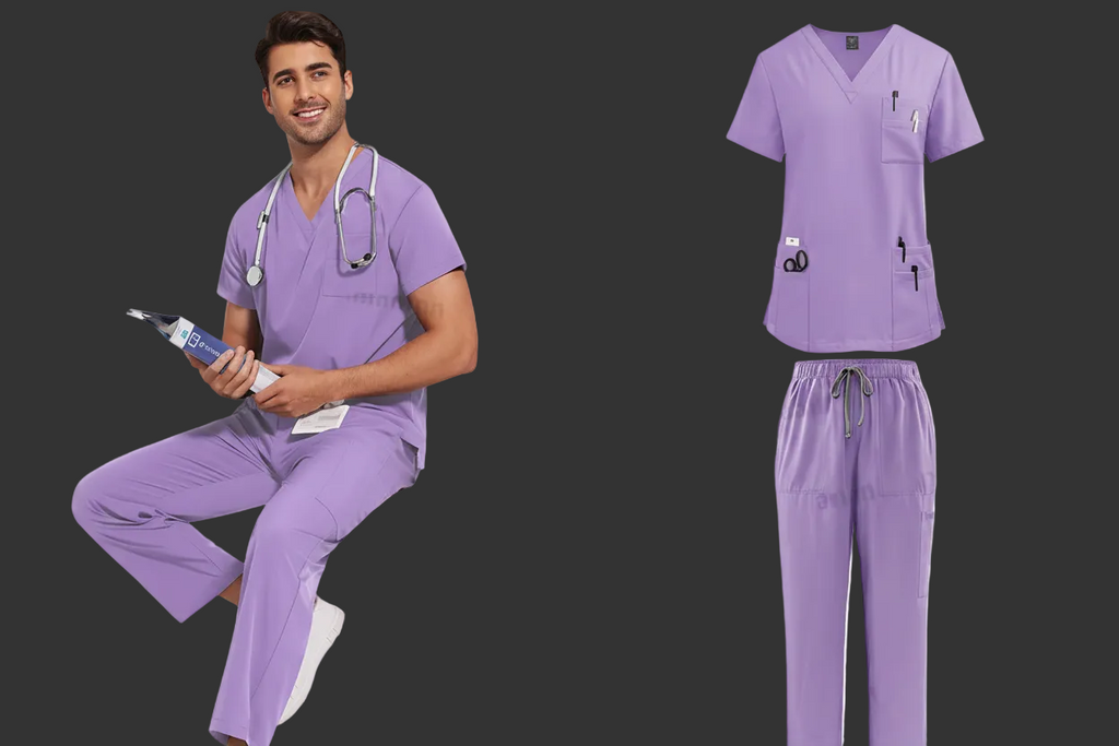 Men's Medical Scrub Set – V-Neck Stretch Nursing Uniform for Healthcare Professionals