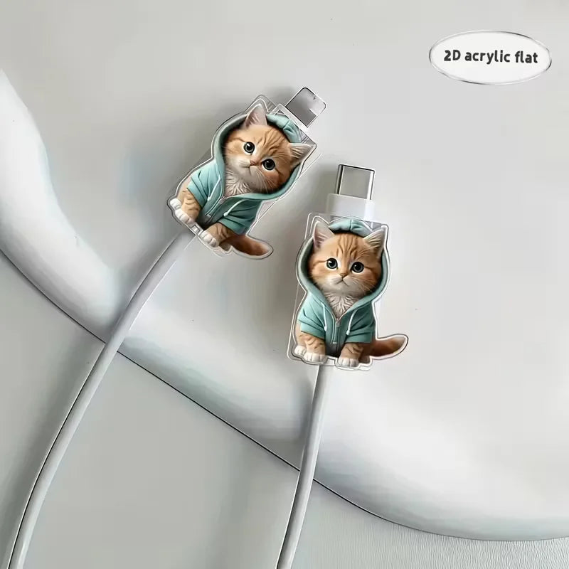 Cartoon Cat Cable Protectors – 2-Pack Cord Savers