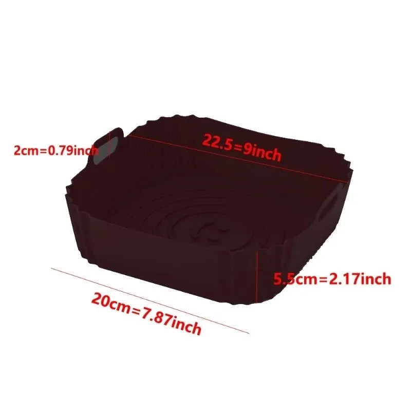 Reusable Square Silicone Air Fryer Liners – 8 Inch Non-Stick Basket Mats, Set of 2