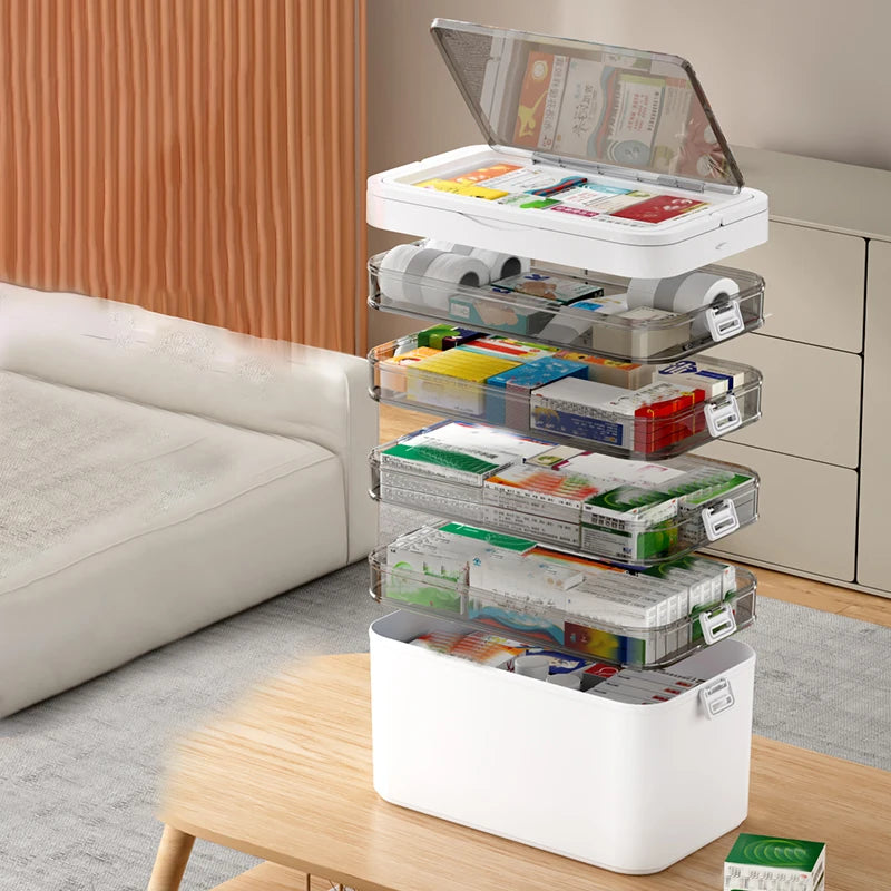 Portable Medicine Storage Box with Drawers & Carry Handle