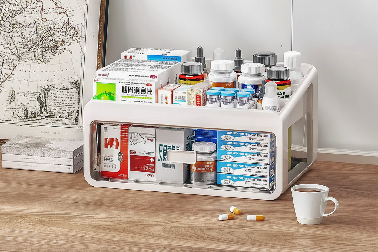 Large Capacity Medicine Storage Box with Drawers