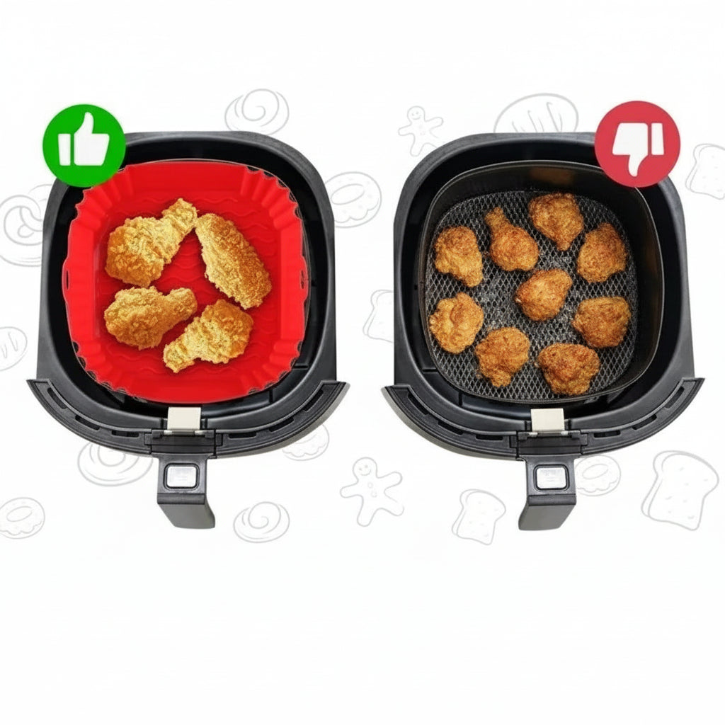 Reusable Square Silicone Air Fryer Liners – 8 Inch Non-Stick Basket Mats, Set of 2